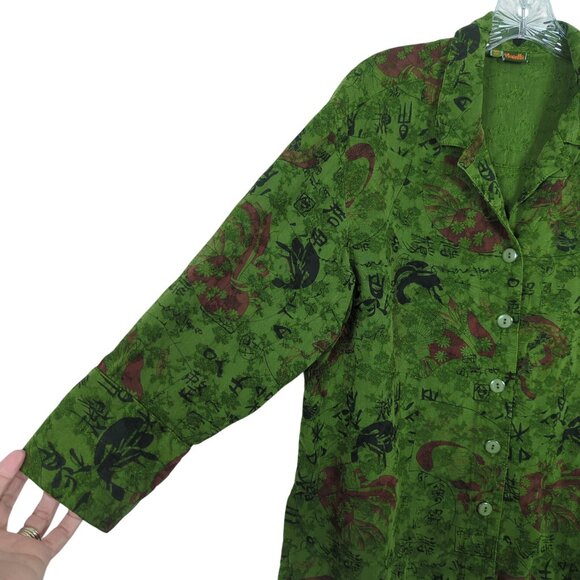 Vintage Tianello Green Womens Blouse XS 100% Tencel Button Front Asian Inspired - Picture 3 of 16